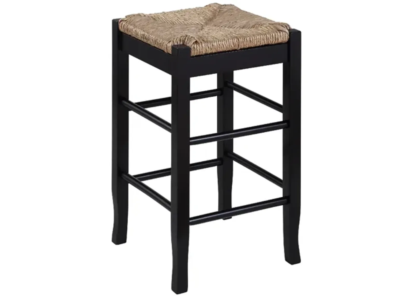 Chris 24 Inch Counter Stool with Wood Frame, Handwoven Rush Seat, Black-Benzara