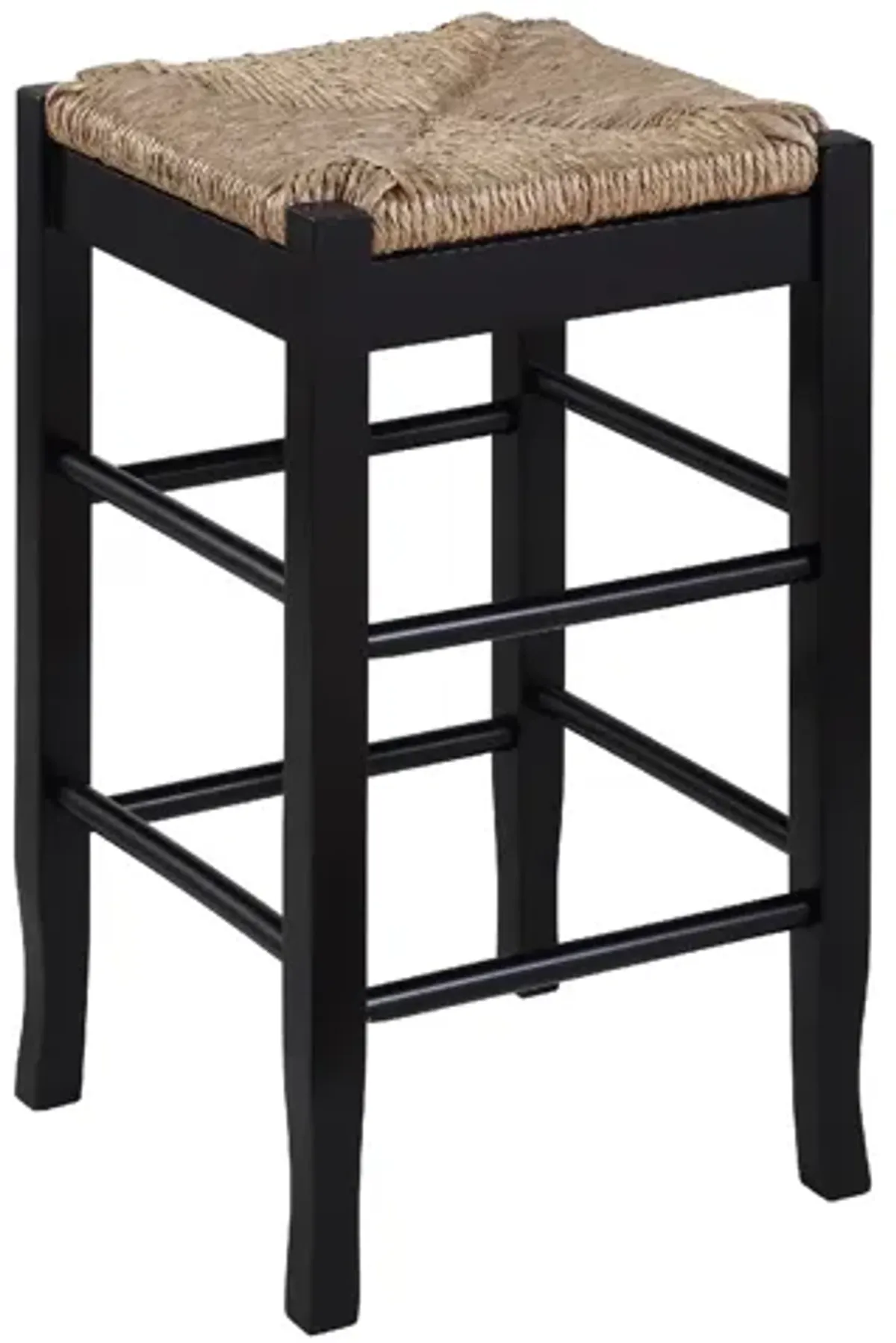 Chris 24 Inch Counter Stool with Wood Frame, Handwoven Rush Seat, Black-Benzara