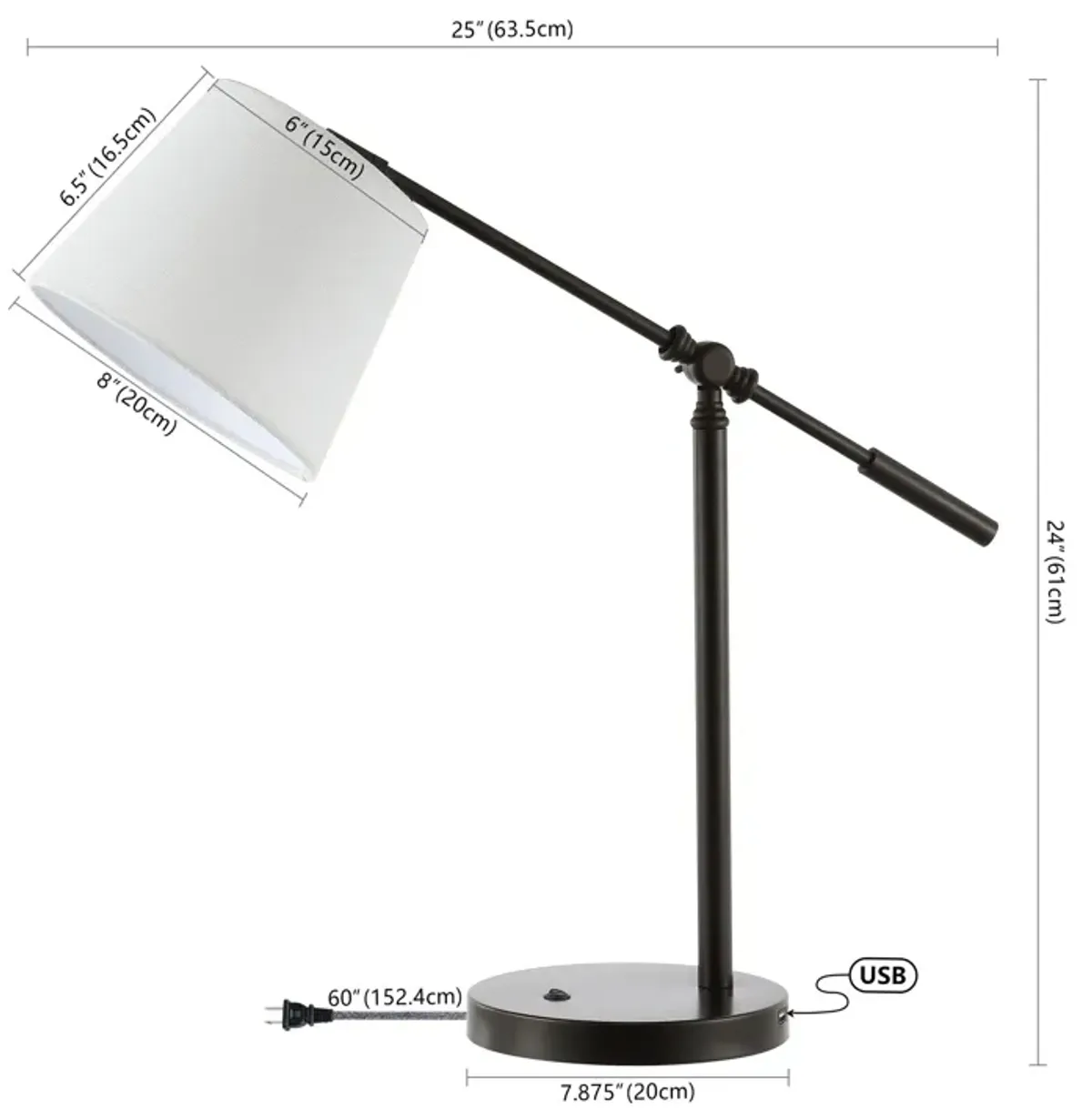 Troy Classic Contemporary Iron LED Task Lamp with USB Charging Port