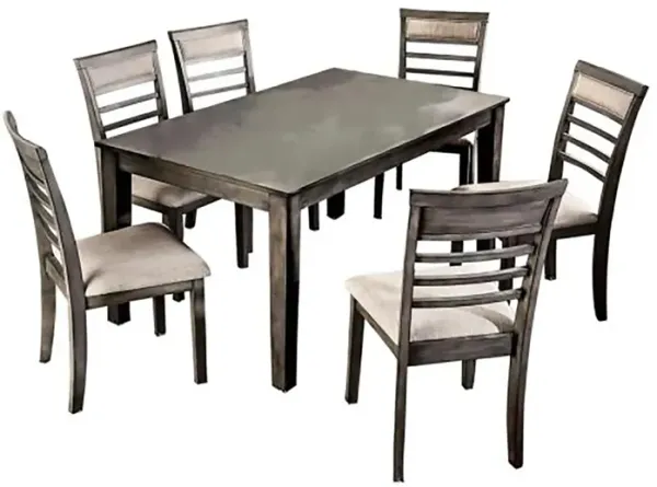 Taylah Transitional Style Seven Piece Gray Dining Set - Benzara