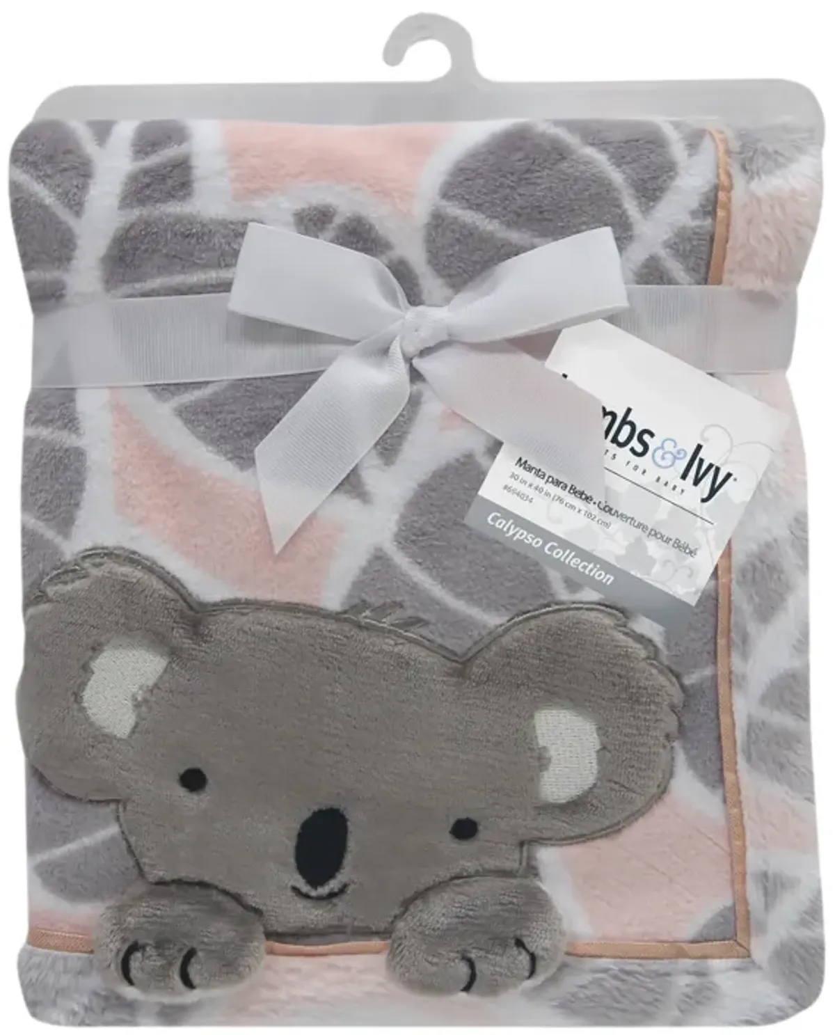 Lambs & Ivy Calypso Pink/Gray Koala Leaf Print Luxury Coral Fleece Baby Blanket