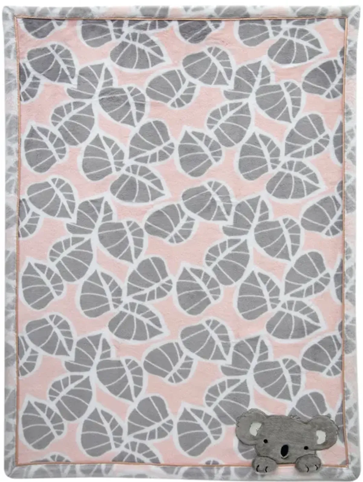 Lambs & Ivy Calypso Pink/Gray Koala Leaf Print Luxury Coral Fleece Baby Blanket