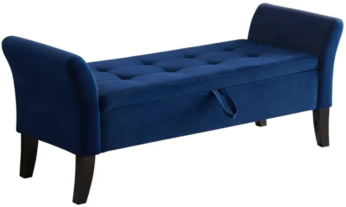 51.5" Bed Bench With Storage Navy Blue Velvet