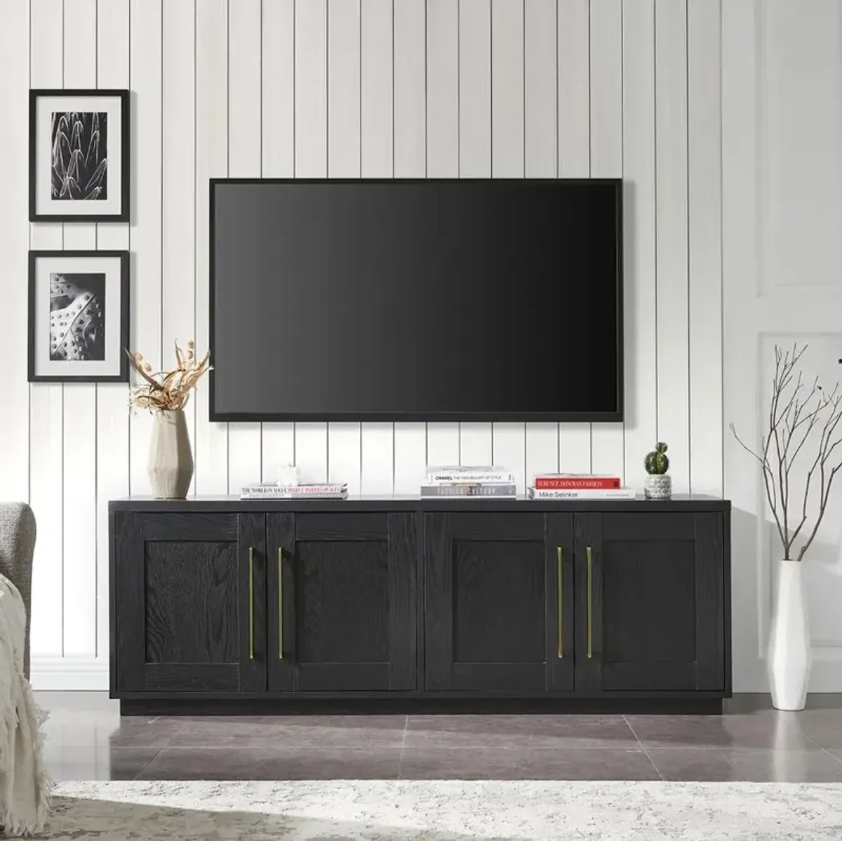 Hudson&Canal Tillman Rectangular TV Stand for TV's up to 80 in Black Grain
