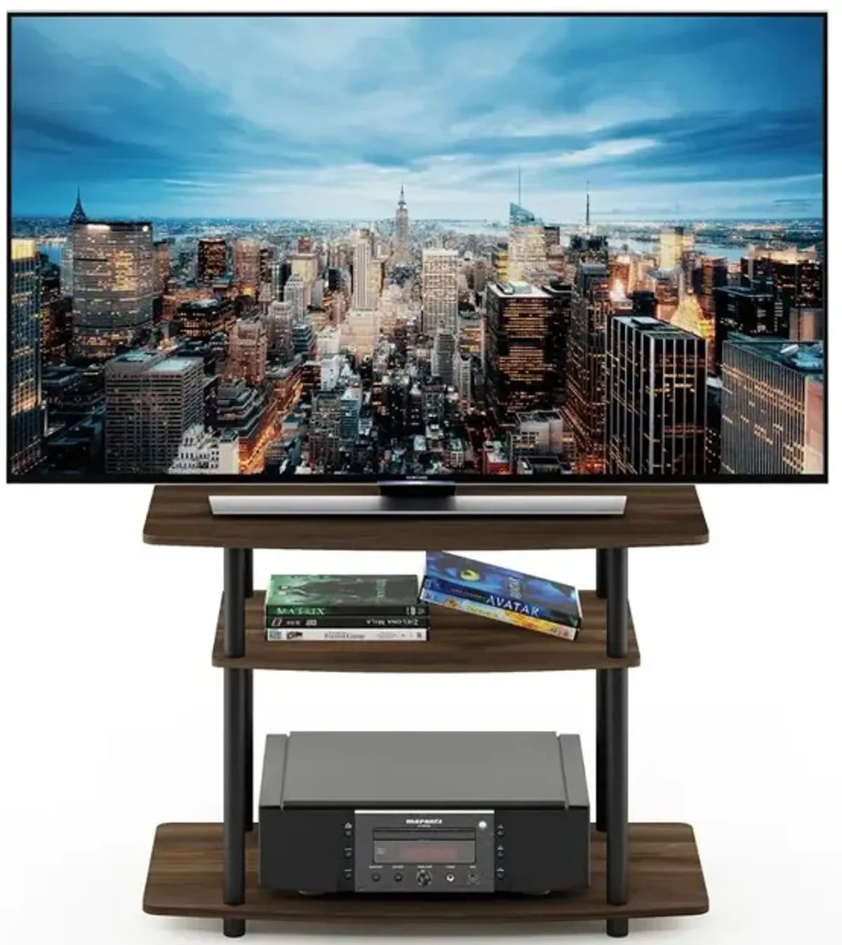 Furinno 13192 Turn-N-Tube No Tools 3-Tier TV Stands, Columbia Walnut/Black