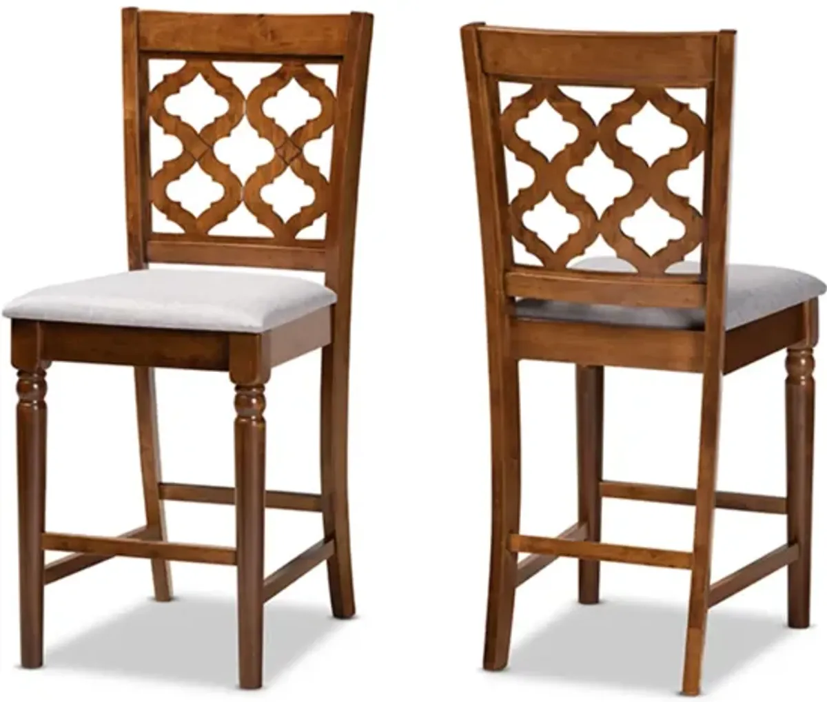 Baxton Studio Ramiro Modern and Contemporary Transitional Grey Fabric Upholstered and Walnut Brown Finished Wood 2-Piece Counter Stool Set
