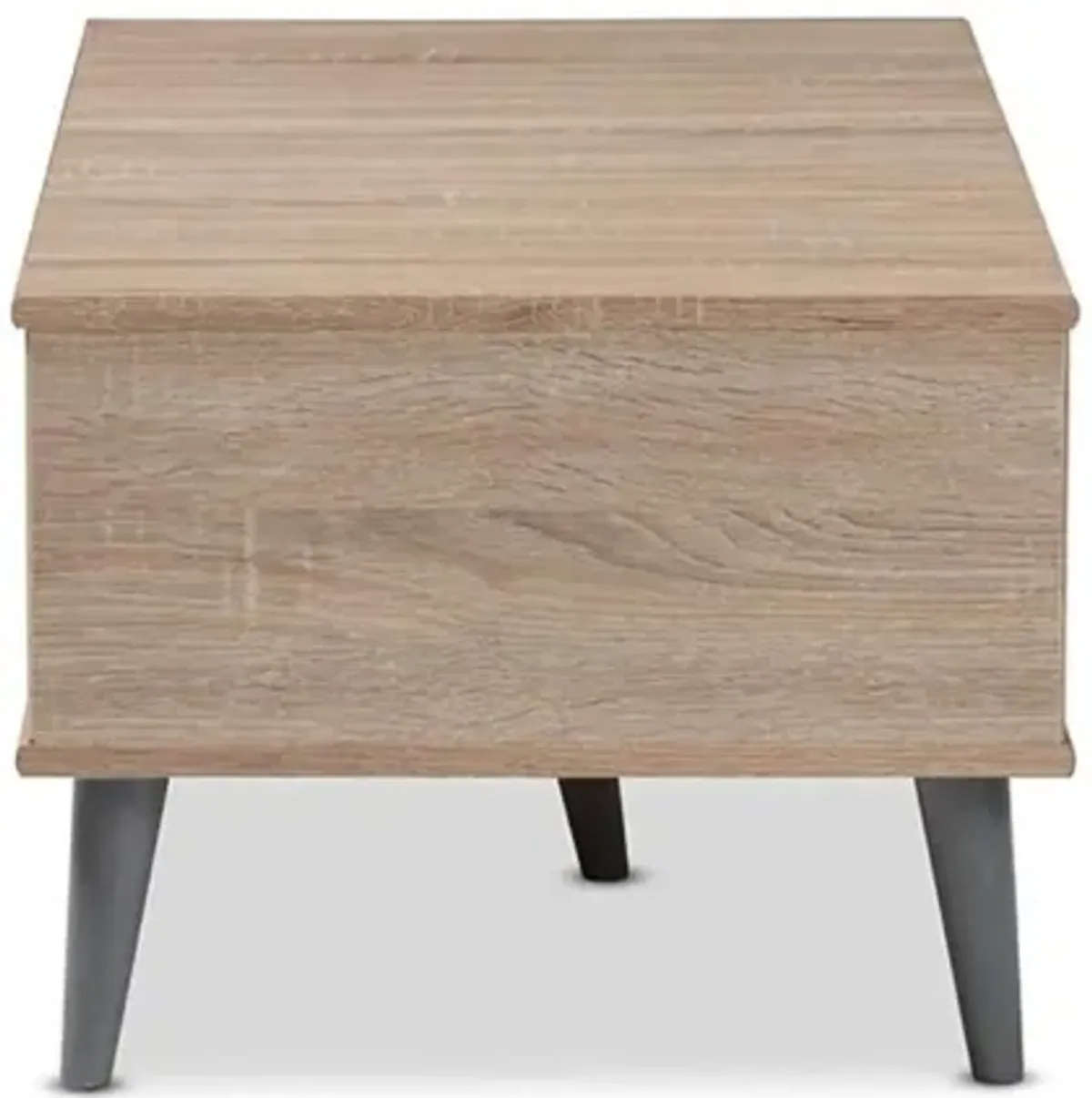 Pierre Mid-Century Modern Oak and Light Grey Finished Wood Coffee Table