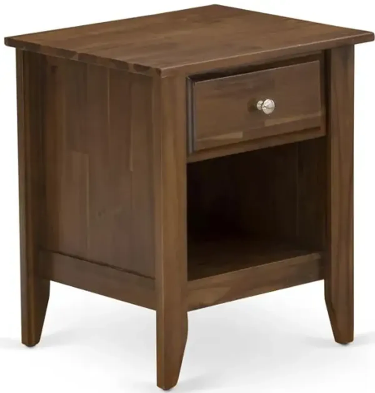 East West Furniture GA-08-ET Small Nightstand with 1 Wood Drawer for Bedroom, Stable and Sturdy Constructed - Antique Walnut Finish