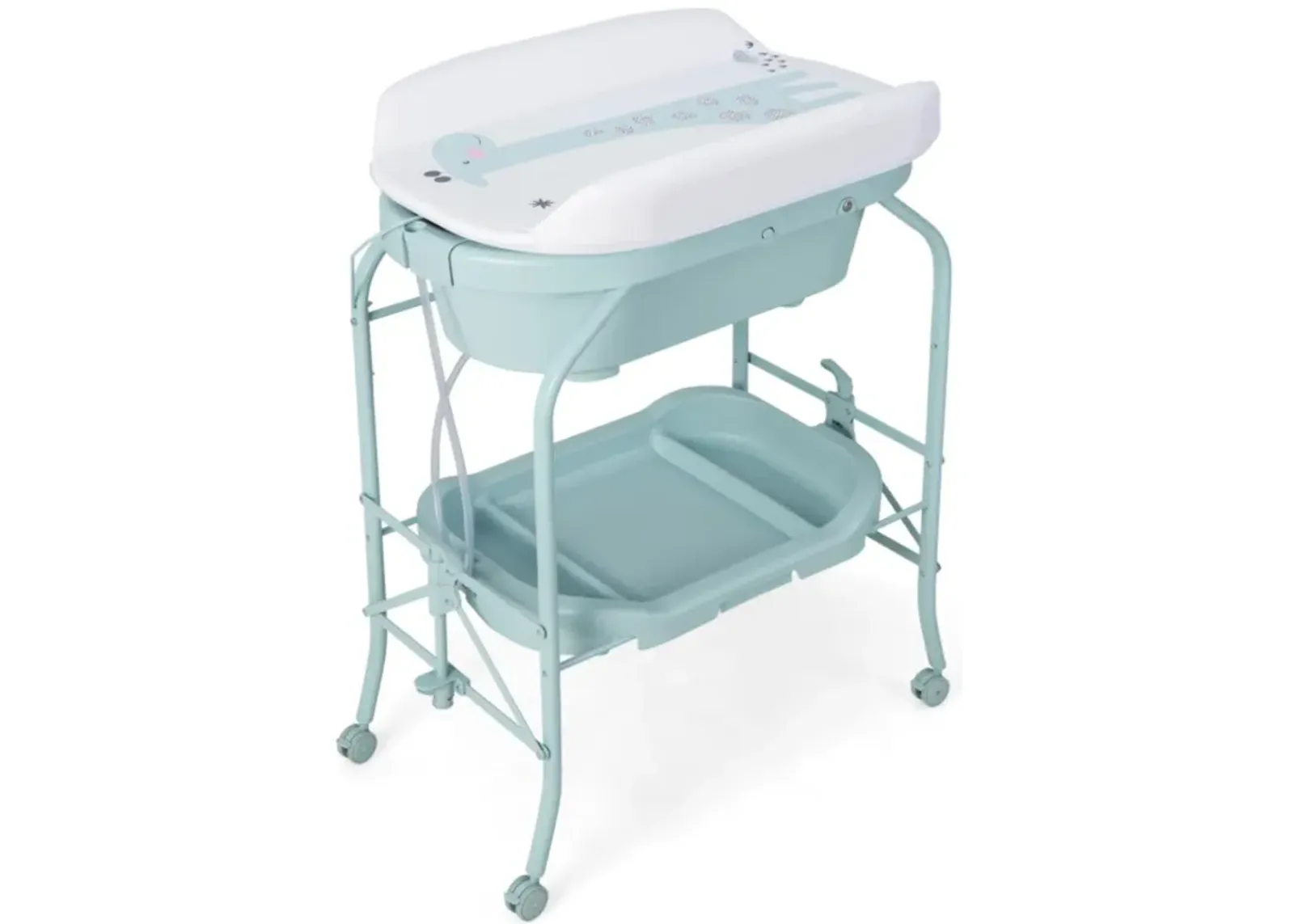 Hivvago Folding Baby Changing Table with Bathtub and 4 Universal Wheels