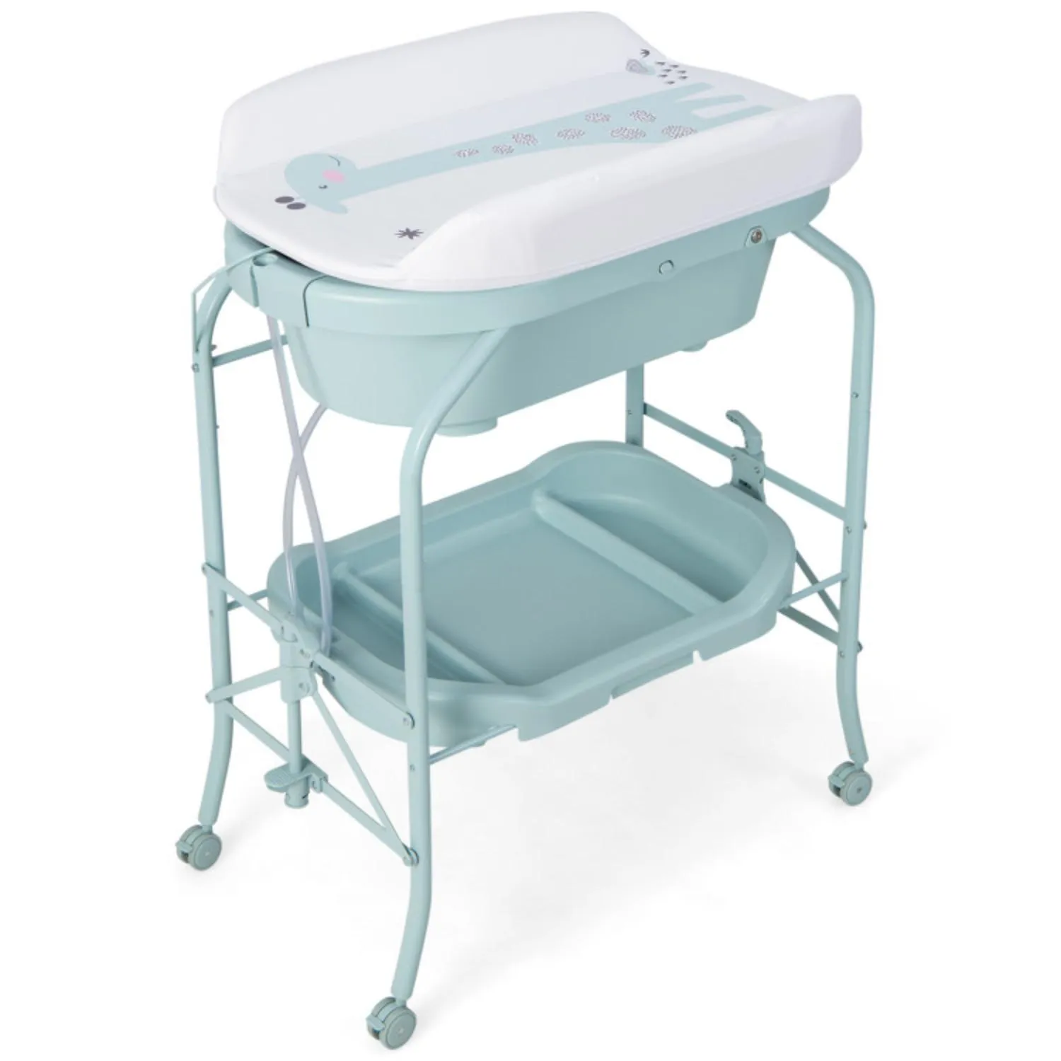 Hivvago Folding Baby Changing Table with Bathtub and 4 Universal Wheels