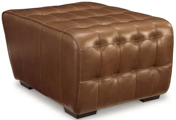 Tempi Oversized Accent Ottoman, Tufted Chocolate Brown Leather 38 Inch - Benzara