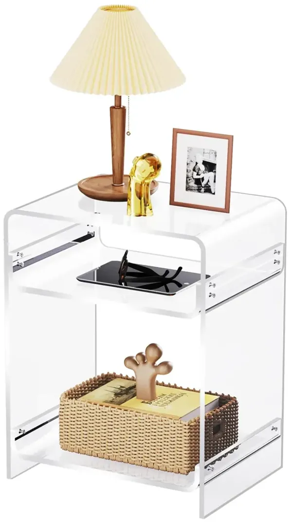 Acrylic End Table Record Player Table with Storage Shelf Clear Side Table Nightstand (Orange, 15.7x19.7x11.8) (Clear)