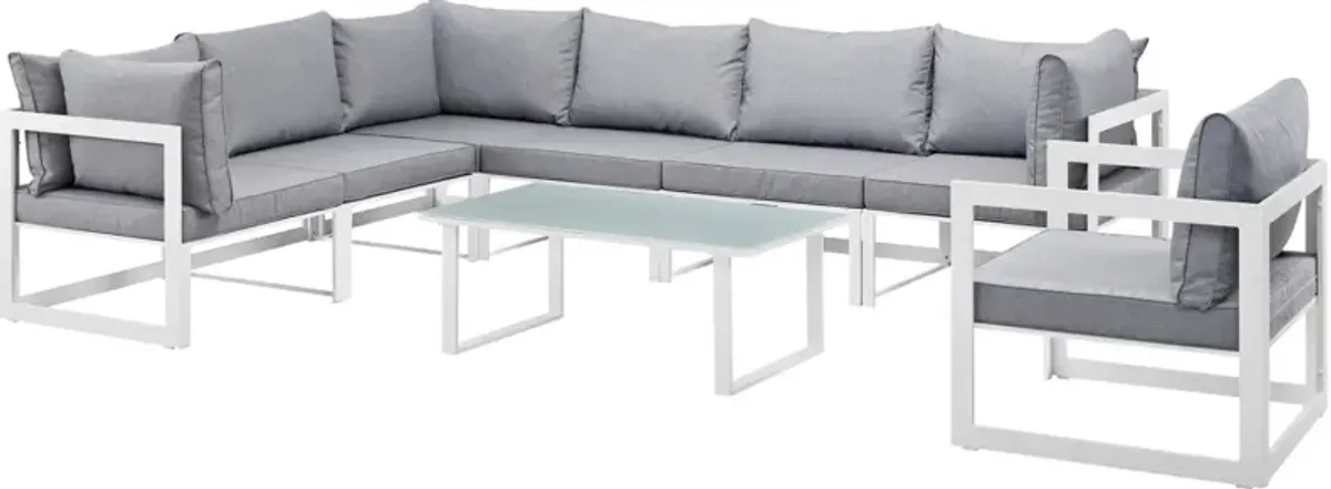 Fortuna 8 Piece Outdoor Patio Sectional Sofa Set - White Gray