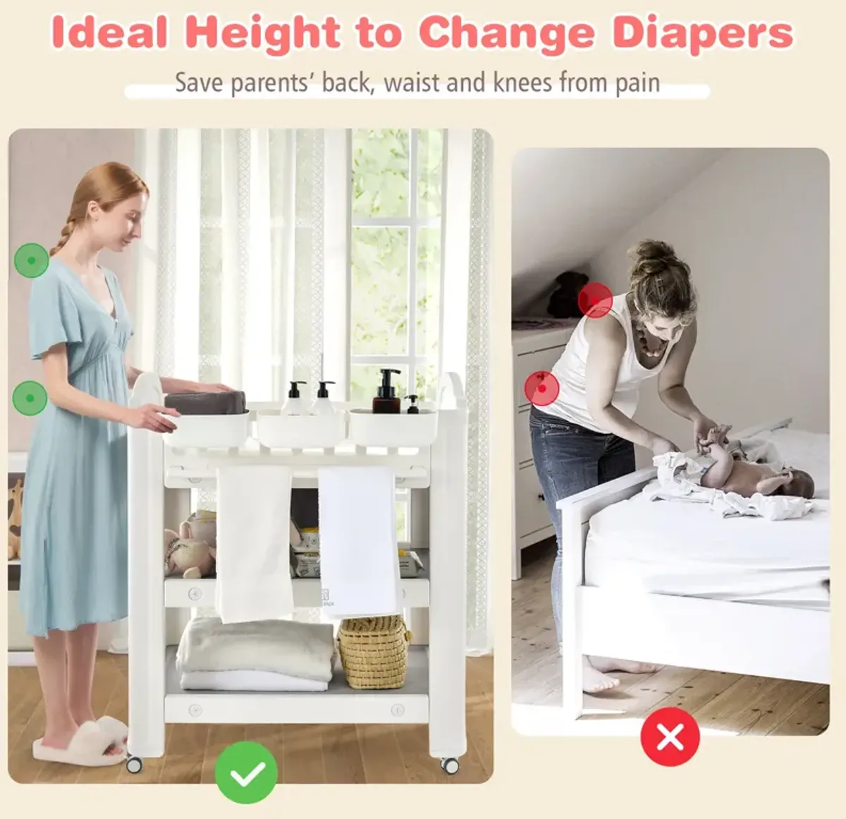 Mobile Diaper Changing Station with Storage Shelves and Boxes