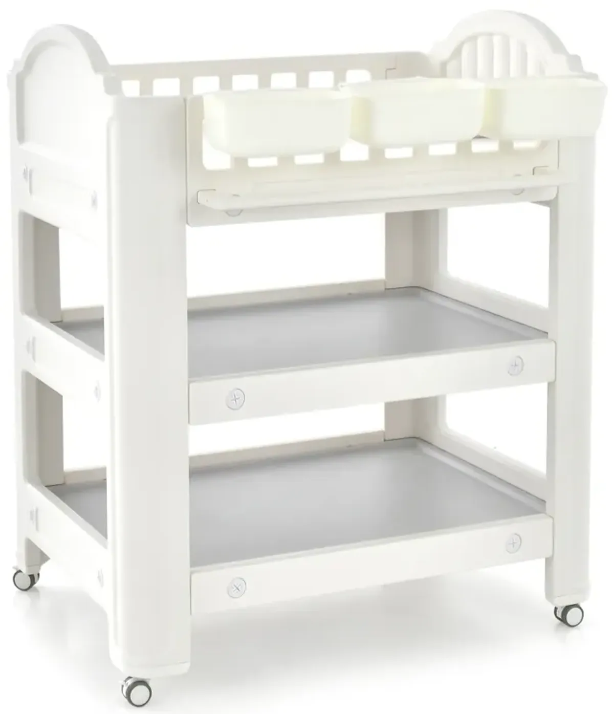 Mobile Diaper Changing Station with Storage Shelves and Boxes