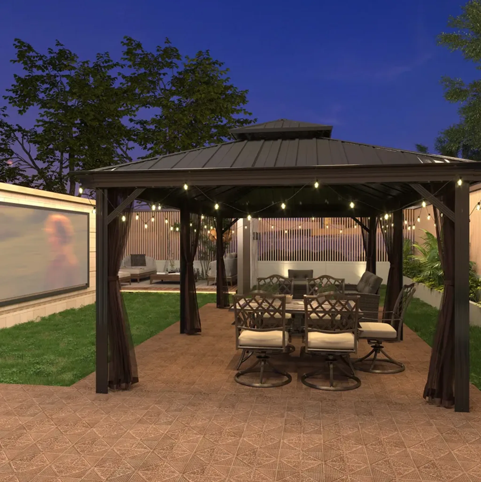 Mondawe 12 Ft X 20 Ft Outdoor Aluminum Frame Gazebo With Mosquito ...