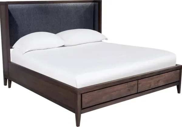 Boracay Queen-size Upholstered Wingback Storage Bed in Wild Oats Brown