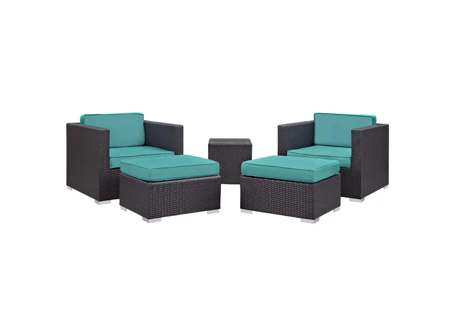 Convene Outdoor Sectional Set - Rattan & Aluminum Frame, All-Weather Cushions, Patio Sofa, Armchair, Ottoman, Side Table.