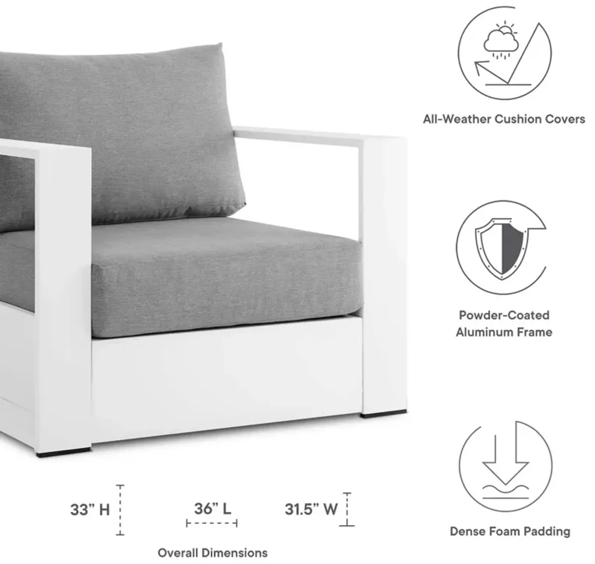 Tahoe Outdoor Patio Powder-Coated Aluminum Armchair