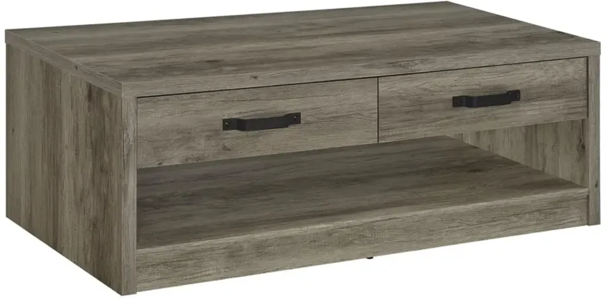 Benjara Lix 47 Inch Coffee Table with 1 Drawer, MDF, Rustic Weathered Gray Finish