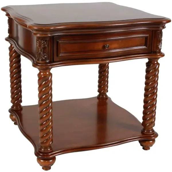 Mahogany End Table With Marble Tabletop, Brown-Benzara