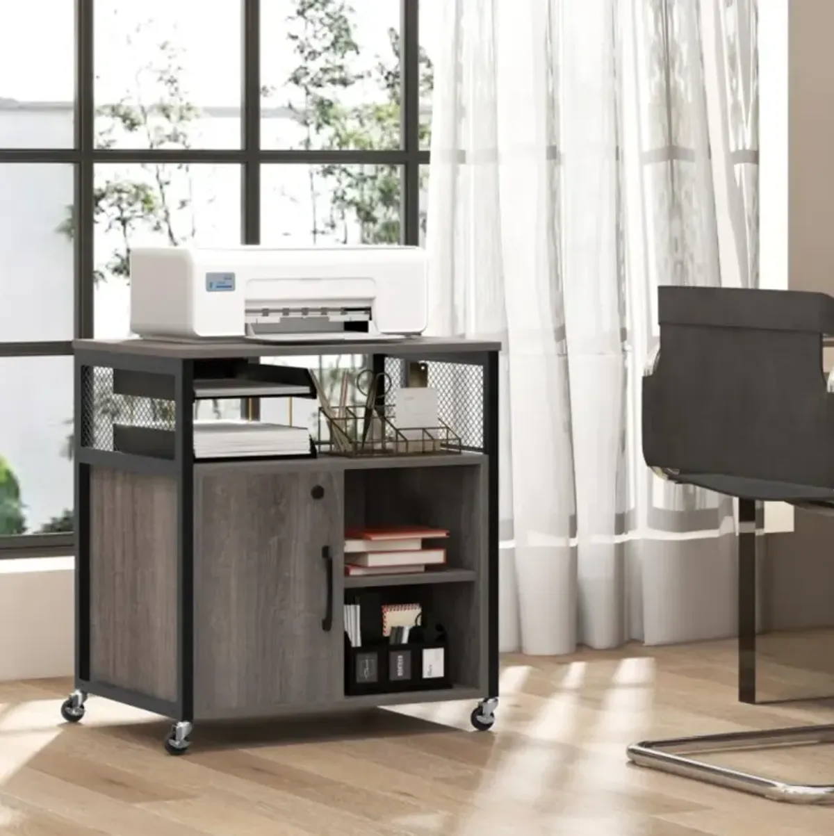 Hivvago File Cabinet on Wheels with Charging Station and Cable Management Hole