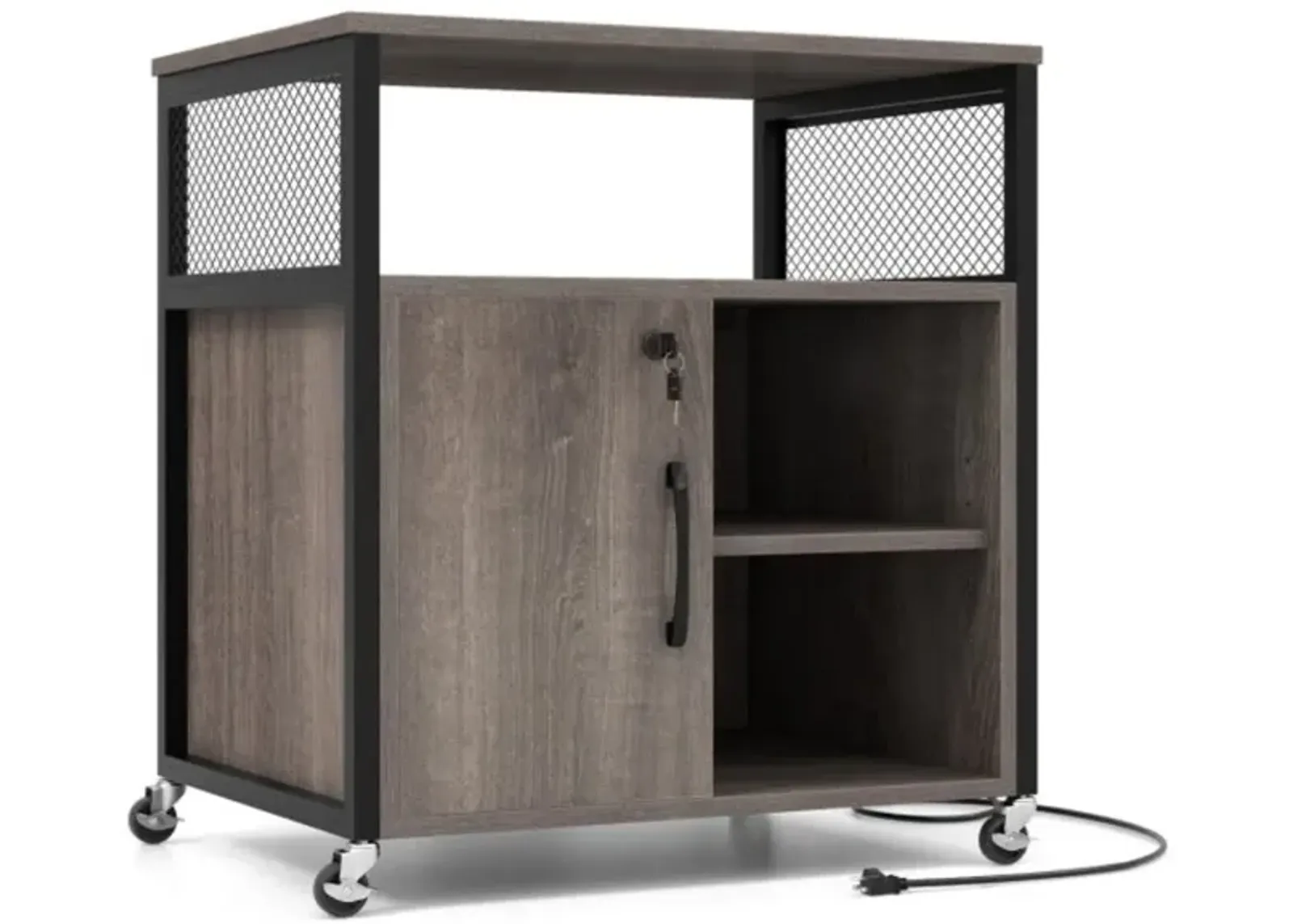 Hivvago File Cabinet on Wheels with Charging Station and Cable Management Hole