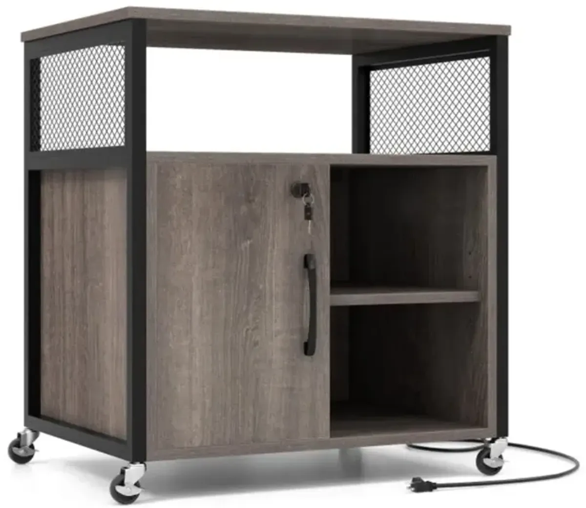 Hivvago File Cabinet on Wheels with Charging Station and Cable Management Hole