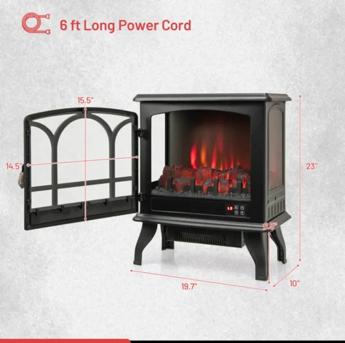 Hivvago 1400W Electric Stove Heater with 3-Level Flame Effect and 3-Sided View-Black