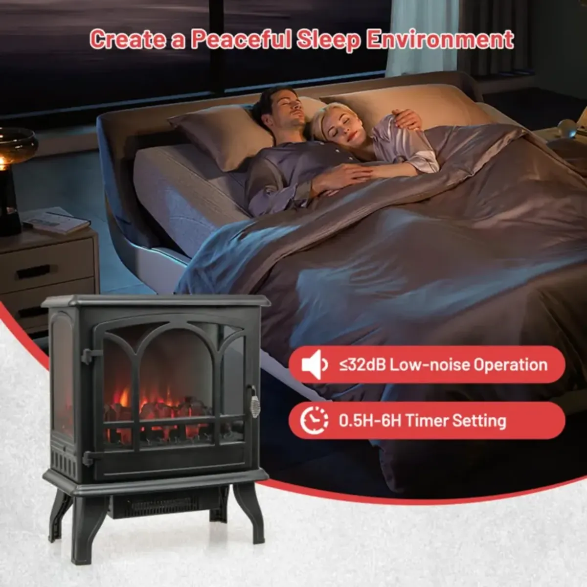 Hivvago 1400W Electric Stove Heater with 3-Level Flame Effect and 3-Sided View-Black