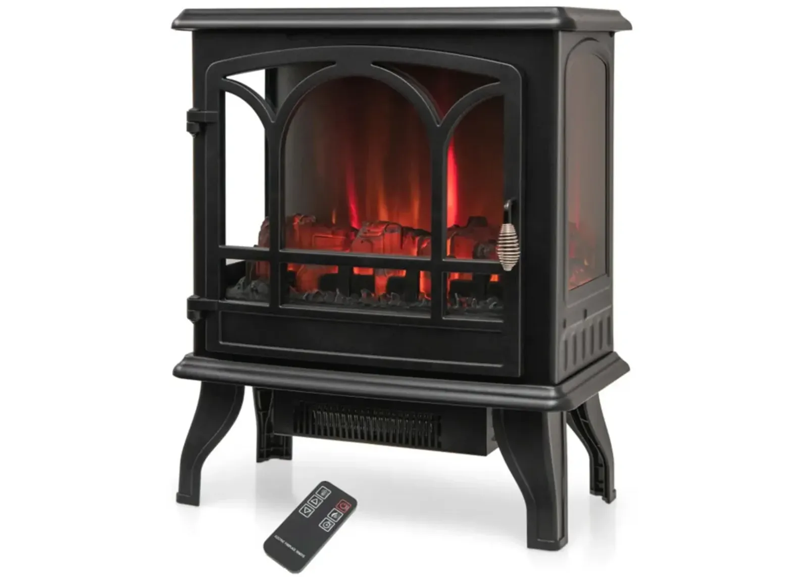 Hivvago 1400W Electric Stove Heater with 3-Level Flame Effect and 3-Sided View-Black