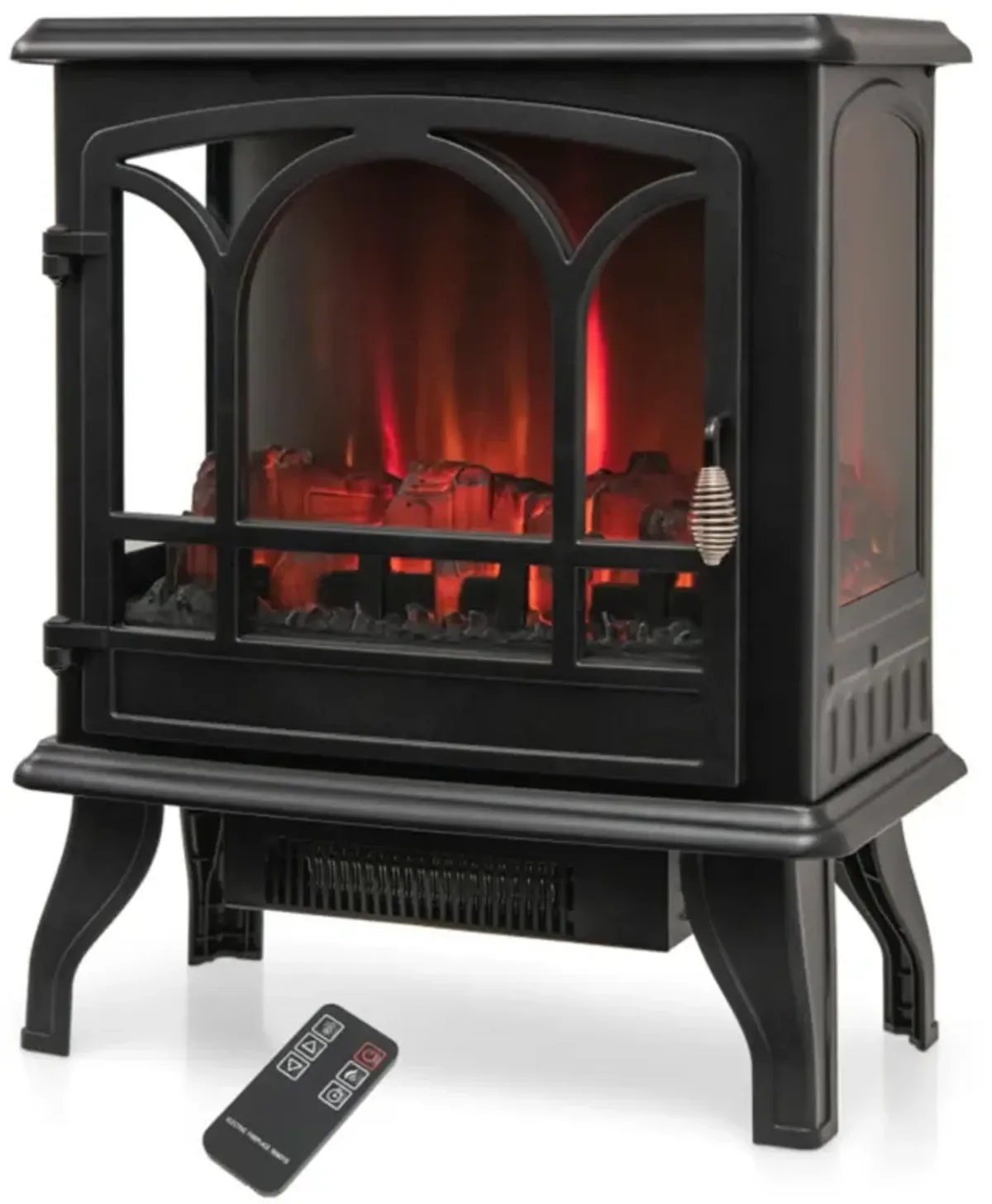 Hivvago 1400W Electric Stove Heater with 3-Level Flame Effect and 3-Sided View-Black