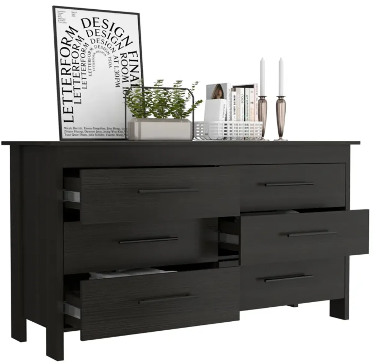 6 Drawer Double Dresser Wezz, Bedroom, Black