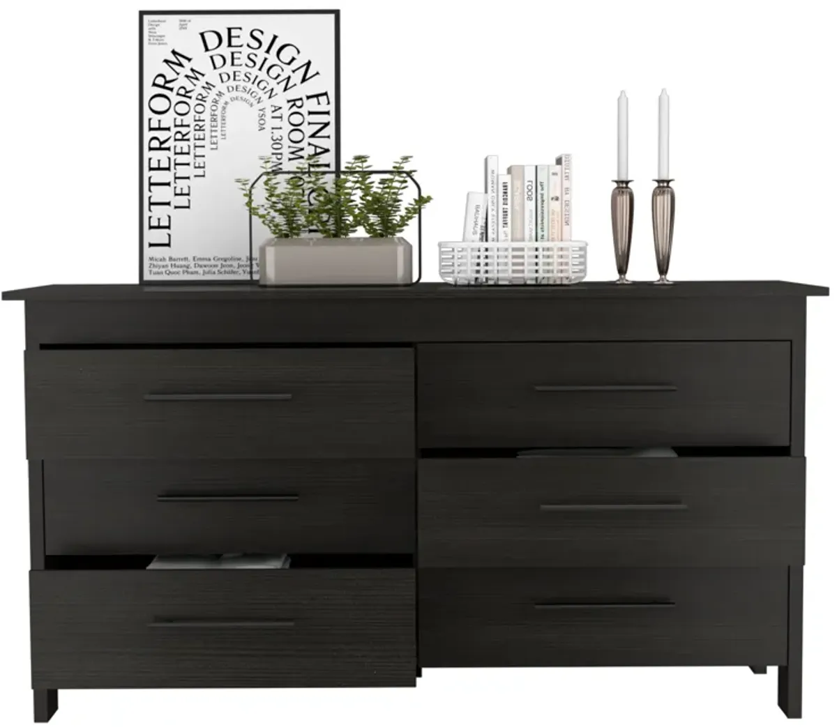 6 Drawer Double Dresser Wezz, Bedroom, Black