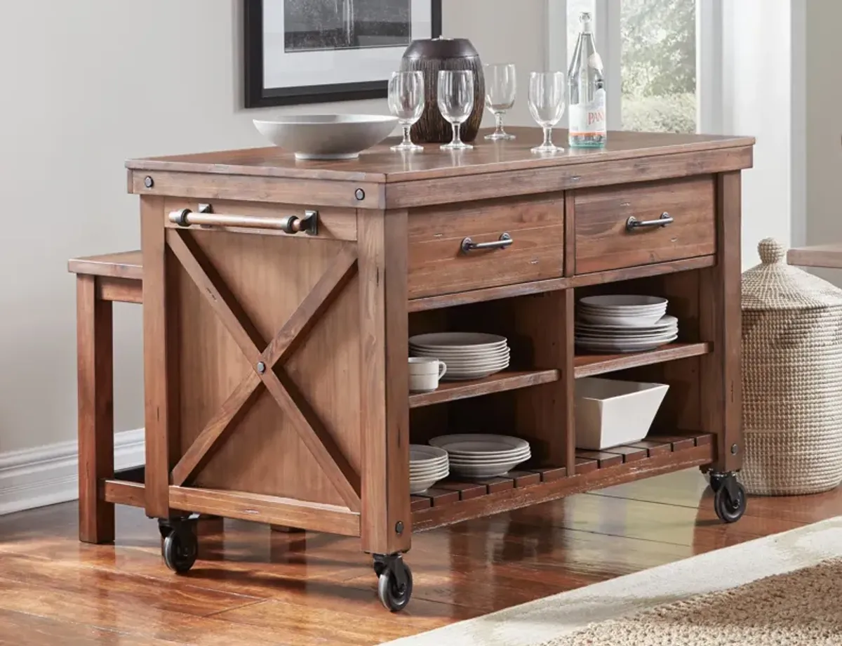 Belen Kox Rustic Mahogany Kitchen Island with Locking Casters, Belen Kox