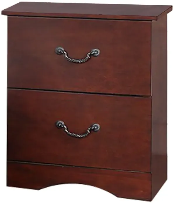 Bran 27 Inch 2 Drawer Nightstand, Pine Wood, Grain Details, Cherry Brown - Benzara