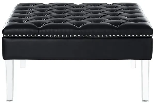 Hivvago 35" Black Faux Leather And Clear Cocktail Ottoman