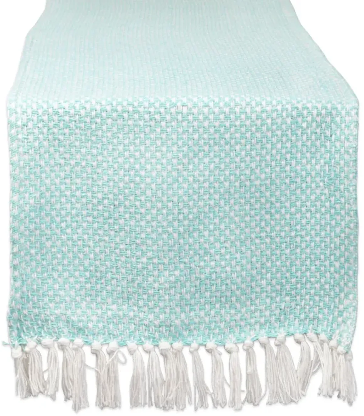72" Aqua Blue and White Rectangular Weaved Table Runner
