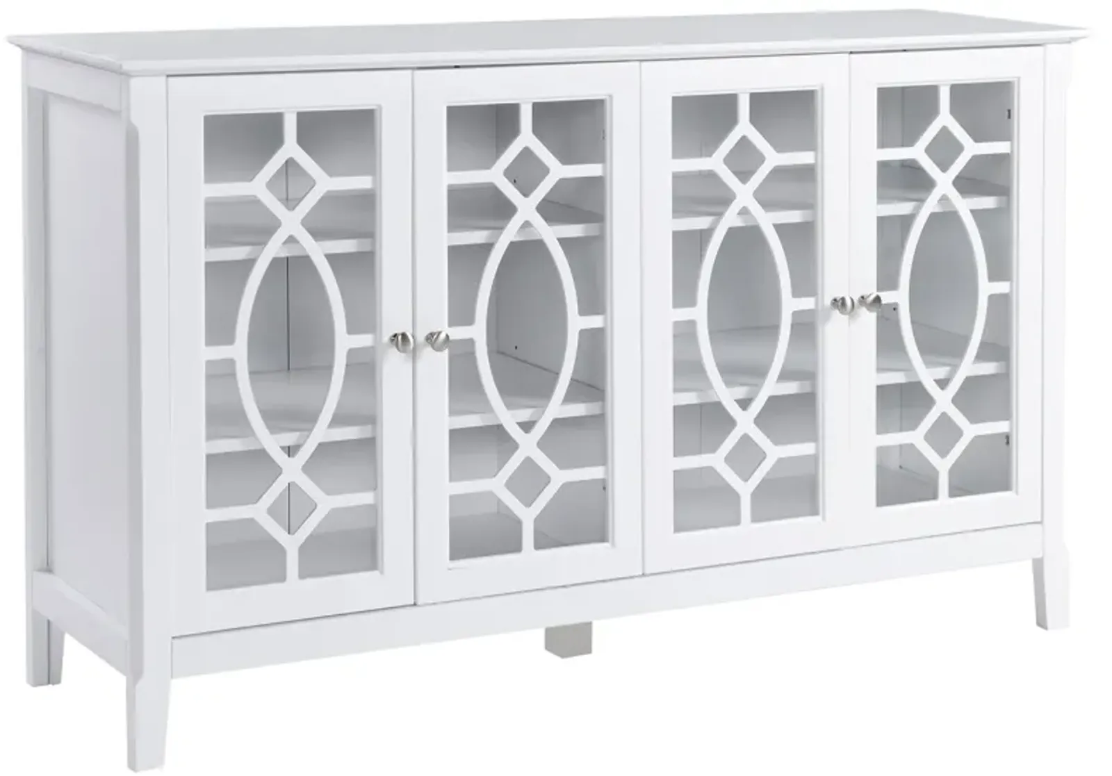 White Kitchen Buffet: Cabinet with Glass Doors for Dining Area