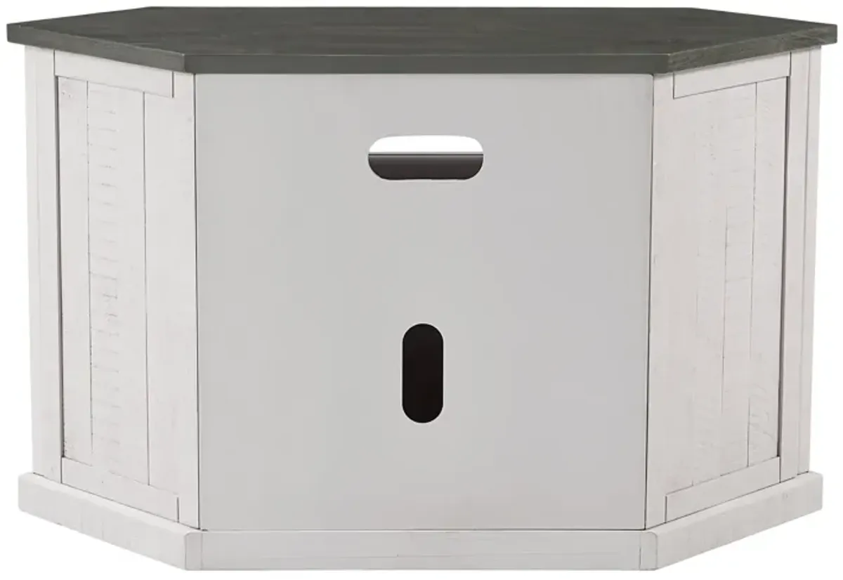 Alexa 50 Inch TV Corner Entertainment Console, Cubby, Cabinet, White, Gray - Benzara