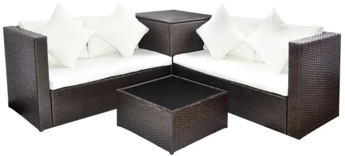 vidaXL 4 Piece Garden Lounge Set with Cushions Poly Rattan Brown