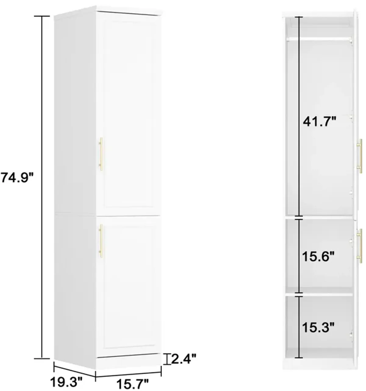 FUFU&GAGA Slim Armoire with Shelves and Hanging Rods for Compact Spaces (15.7" W x 19.3" D x 74.9" H) White