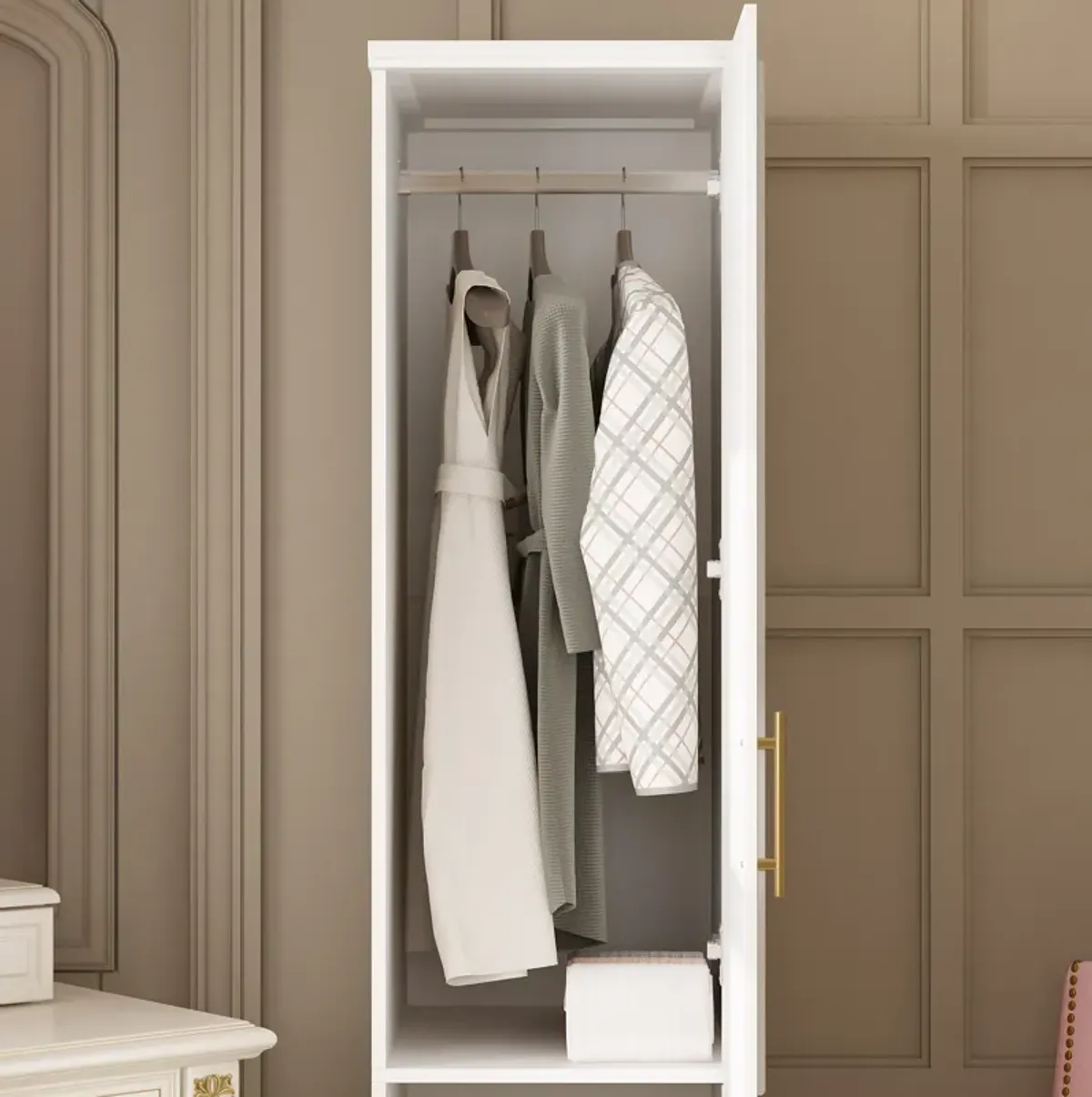 FUFU&GAGA Slim Armoire with Shelves and Hanging Rods for Compact Spaces (15.7" W x 19.3" D x 74.9" H) White