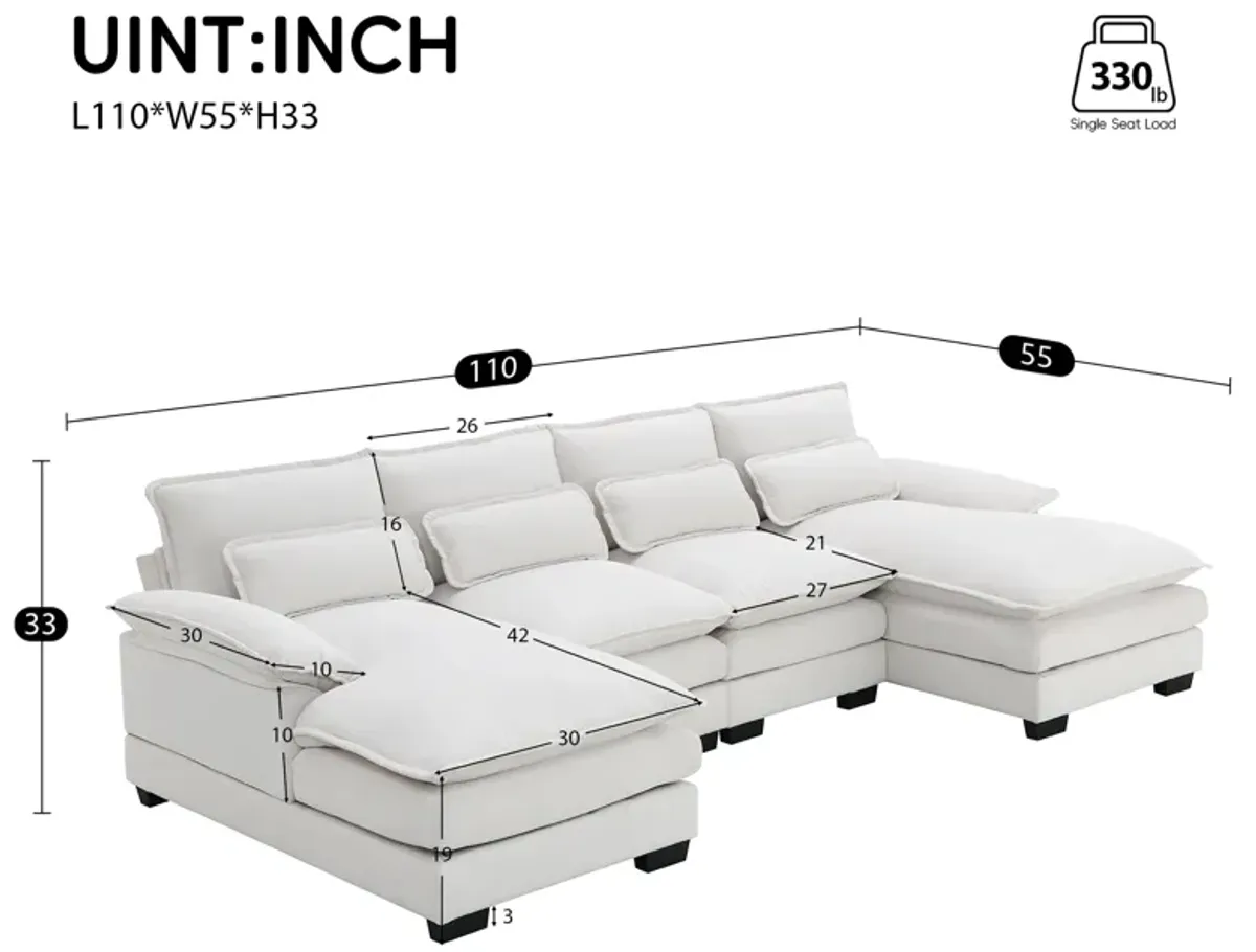 Gewnee Modern U-shaped Sectional Sofa with Waist Pillows,6-seat Upholstered Symmetrical Sofa Furniture