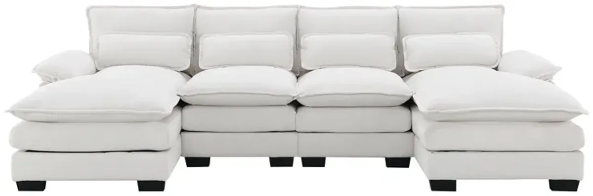 Gewnee Modern U-shaped Sectional Sofa with Waist Pillows,6-seat Upholstered Symmetrical Sofa Furniture