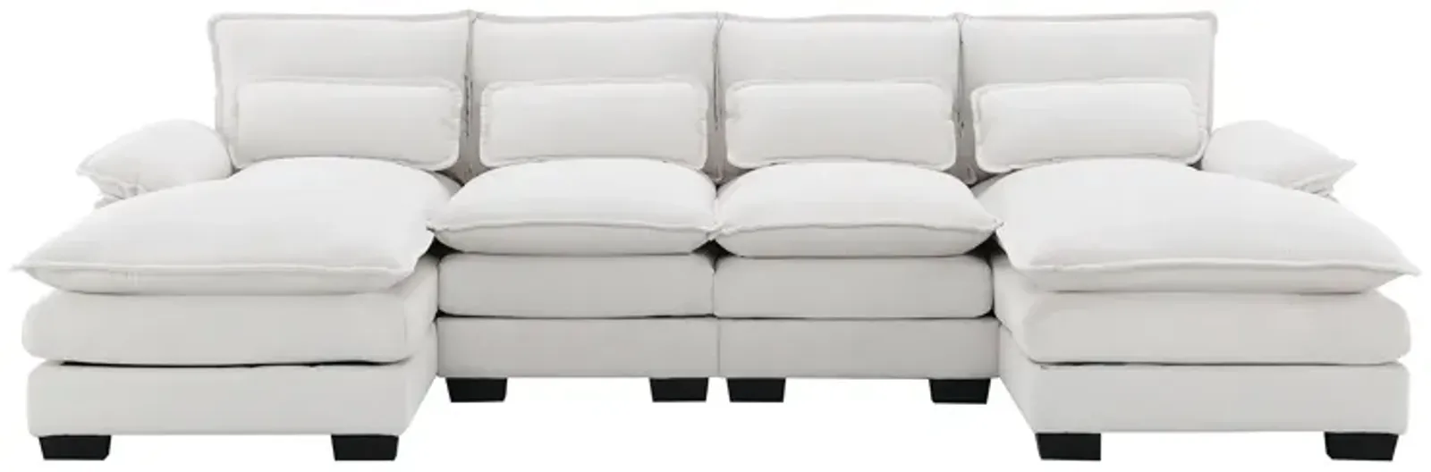 Gewnee Modern U-shaped Sectional Sofa with Waist Pillows,6-seat Upholstered Symmetrical Sofa Furniture