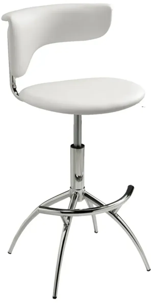 Will 26-31 Inch Adjustable Height Barstool Chair, Set of 2, Chrome White Faux Leather - Benzara