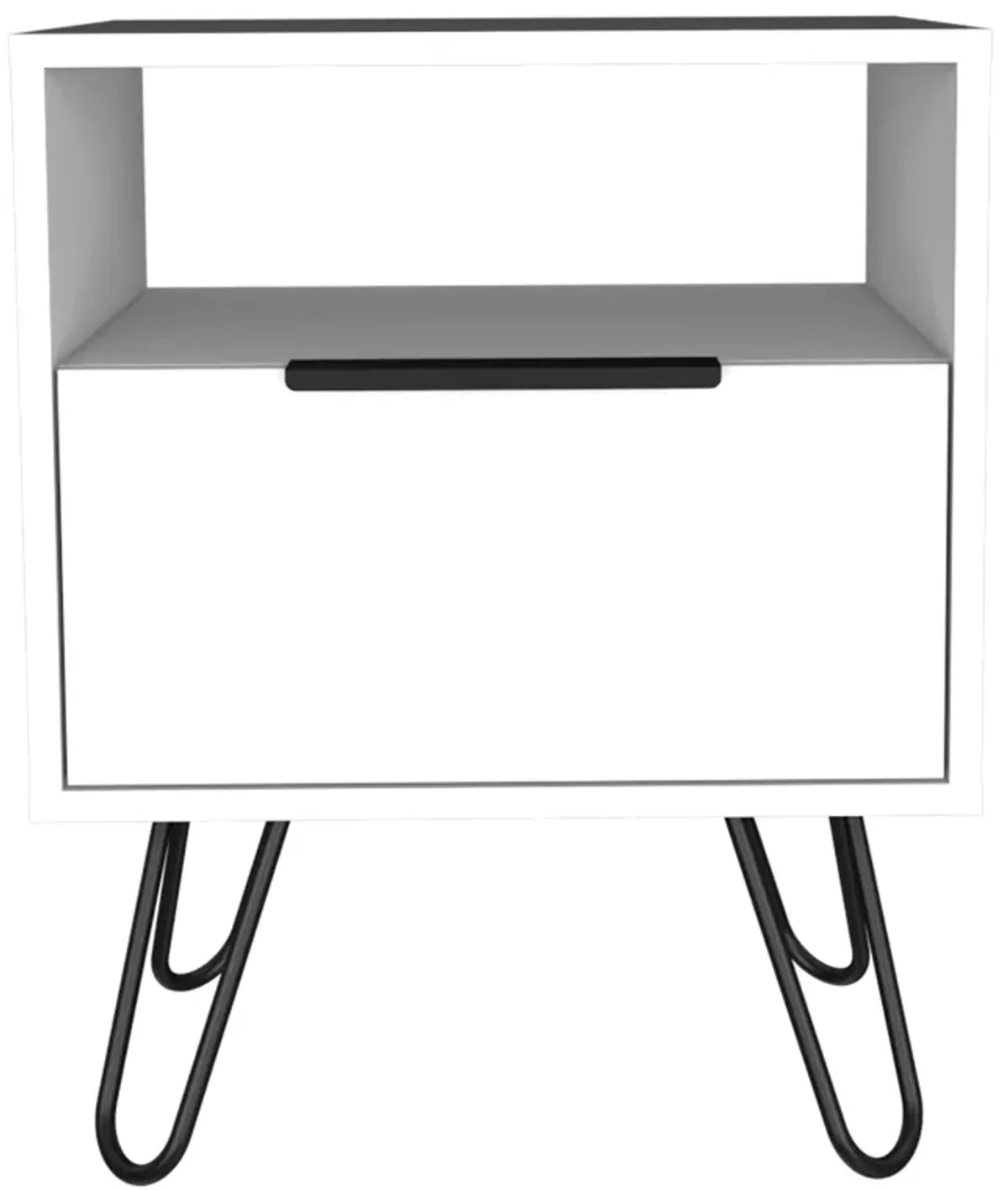 Augusta Nightstand, Single Door Cabinet, Hairpin Legs -White