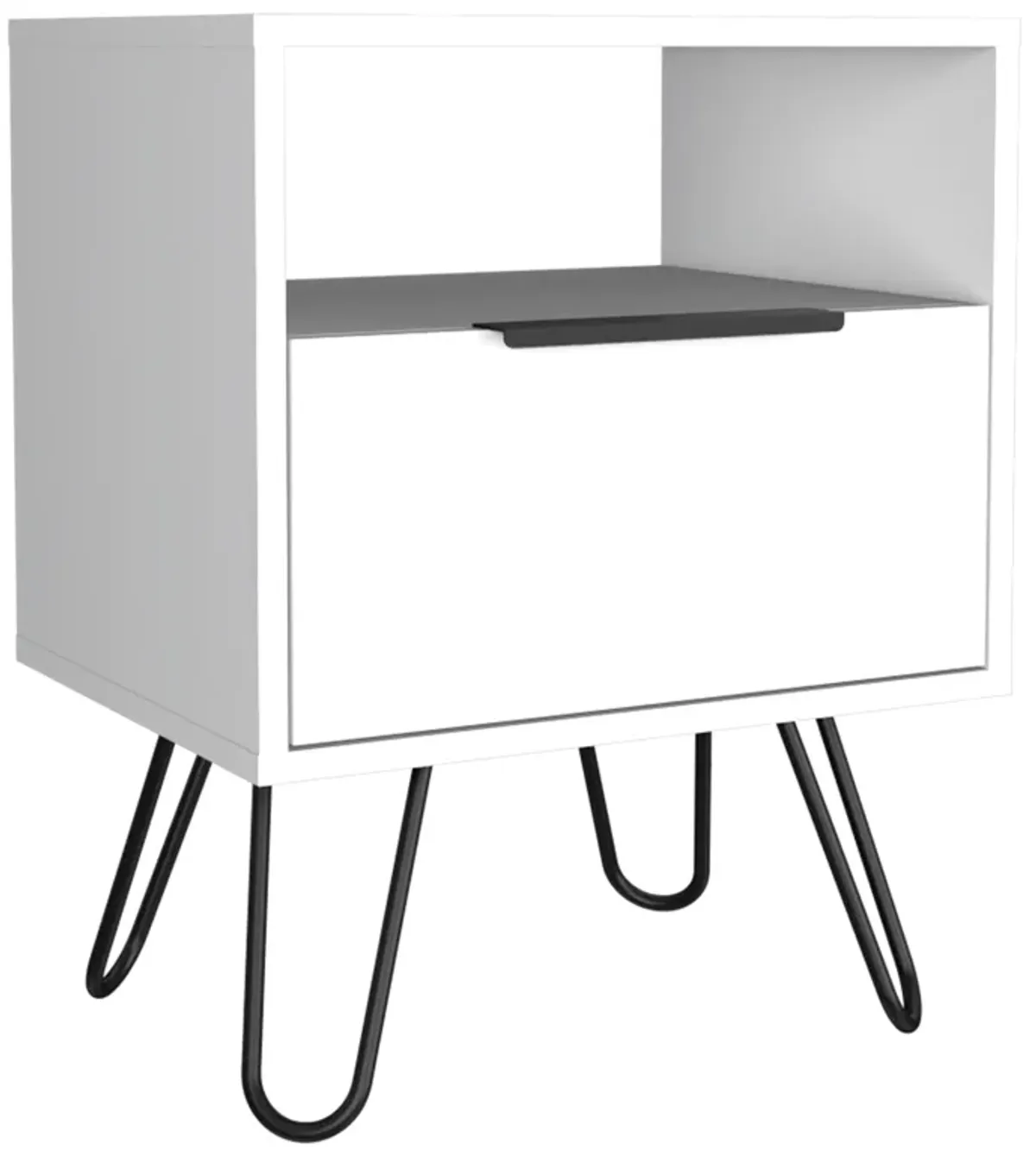 Augusta Nightstand, Single Door Cabinet, Hairpin Legs -White