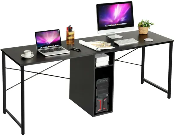 Costway 2 Person Computer Desk Double Workstation Office Desk w/ Storage Black
